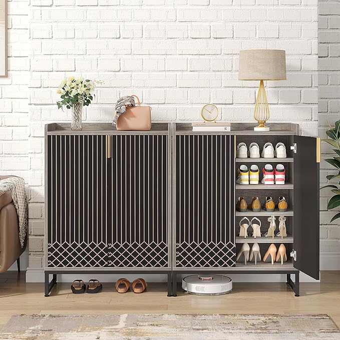 Tribesigns Shoe Cabinet with Doors, Grey 5 Tiers Shoe Storage Cabinet for Entryway, 25 Pairs Wooden Shoe Rack Cabinet, Modern Shoe Organizer Storage for Living Room, Bedroom, Hallway, Closet