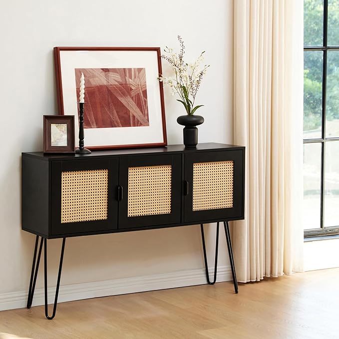Netstar Entryway Table, Sofa Table, Console Tables for Entryway, Behind Couch Sofa Narrow Long, Foyer Tables w/Storage Drawers for Entry Way Hallway Living Room, Wood Boho Farmhouse, Black