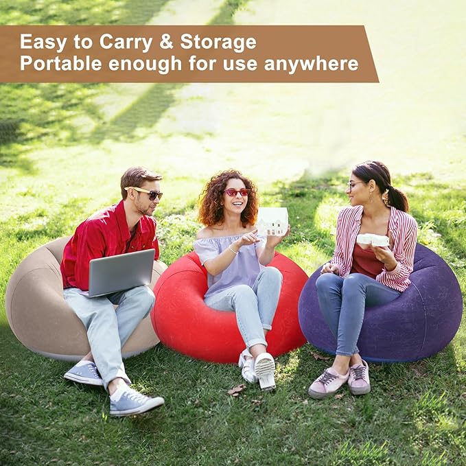 Realspring 6 Pcs Bean Bag Chairs for Adults Inflatable Chairs with Electric Air Pump,Blow up Couch Folding Portable Inflatable Couch Lazy Sofa for Reading Living Room Camping (Coffee,Blue,Red)