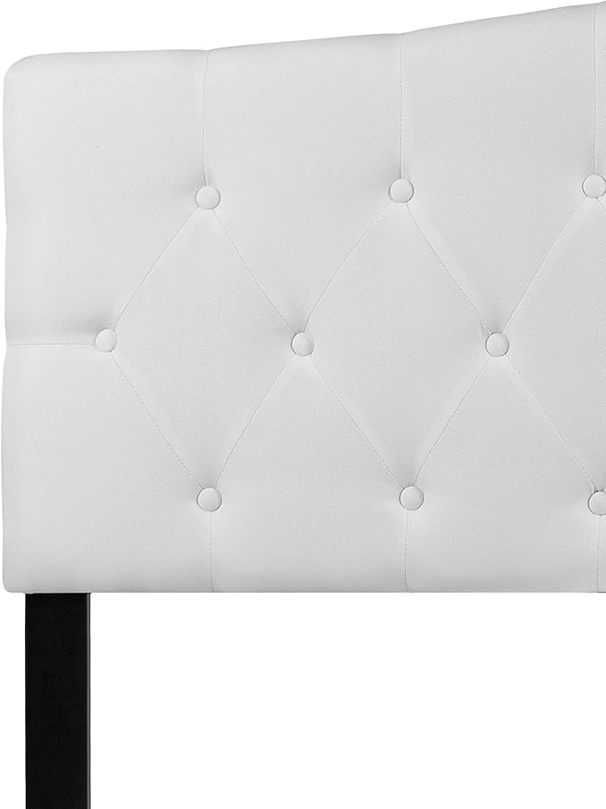 BizChair Arched Button Tufted Upholstered Queen Size Headboard in White Fabric
