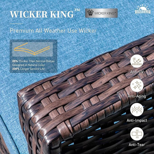 Patio Wicker Swivel Chairs Set of 2, Outdoor High Back Chairs with 5.5" Waterproof Cushions, Outdoor Furniture Set for Deck Porch and Yard, Peacock Blue