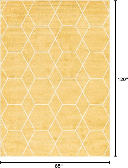 Unique Loom Trellis Frieze Collection Area Rug - Geometric (7' 1" x 10' Rectangle Yellow/Ivory)