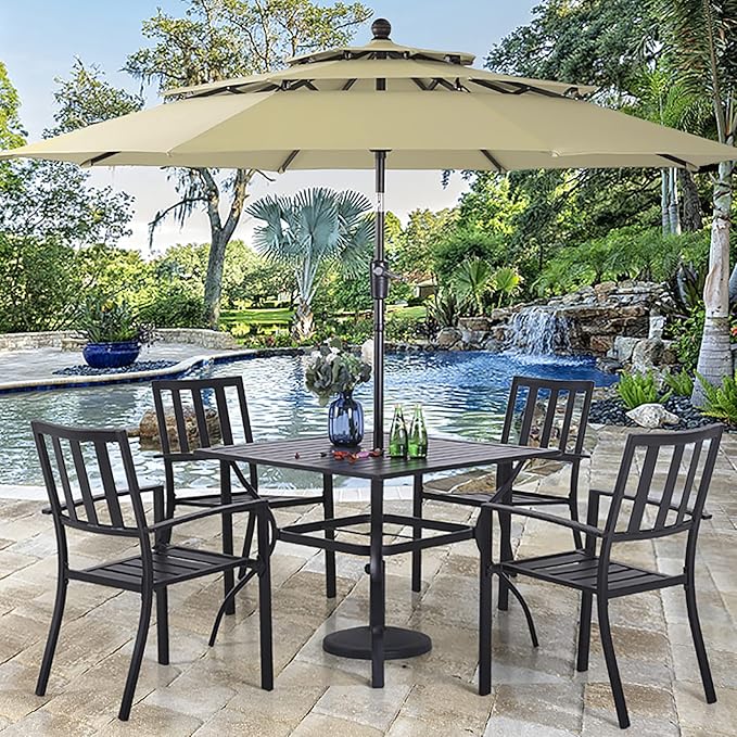 PHI VILLA 4 Pieces Patio Metal Dining Chairs, Outdoor Wroght Iron Seating Dining Chairs, Stackable Bistro Chair for Garden, Backyard, Lawn, Supports 300 lbs