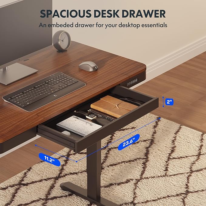 FLEXISPOT Comhar 48" Electric Standing Desk with Drawers, Quick Assembly Home Office Sit Stand Desk with Storage & USB Charging, Computer Workstation for Home Office (48" Wood, Dark Walnut/Black)