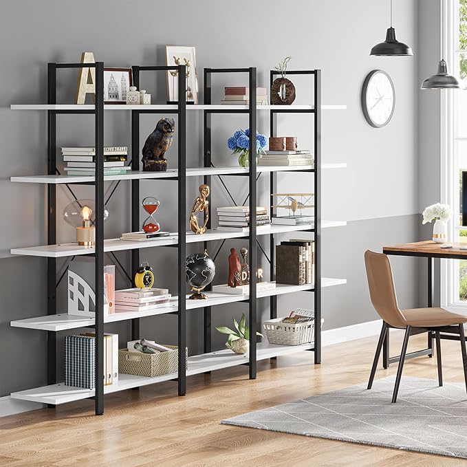 Tribesigns 5-Tier Bookshelf, Vintage Industrial Style Bookcase 72 H x 12 W x 47L Inches, White
