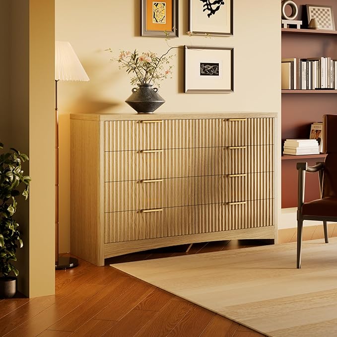 Marsail 8 Drawer Wooden Dresser with Smooth-Glide Drawers, Modern Storage Solution for Bedrooms, Living Rooms, and Hallways, Featuring Large Capacity and an Elegant Natural Wood Finish, Natural Oak