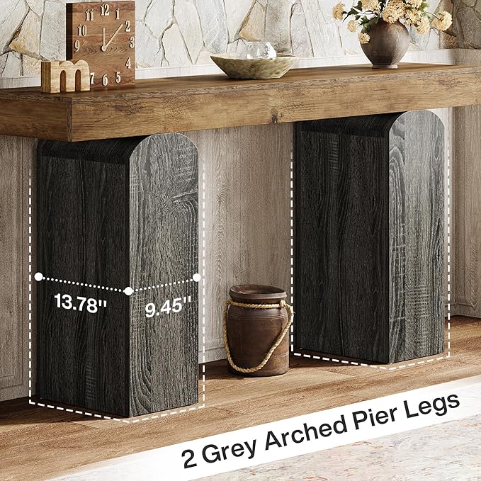 Tribesigns 63" Long Entryway Table, Farmhouse Console Table with 2 Arched Pedestal Legs, Wooden Sofa Console Behind The Couch for Entrance, Hallway, Living Room (Vintage Brown & Grey)