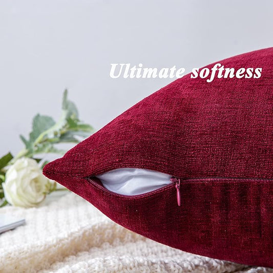 GAWAMAY Decorative Square Throw Pillow Covers 20"x20" Inch Set of 2, Super Soft Chenille Pillows Farmhouse Fall Pillowcase for Living Room Bedroom Sofa Couch Cushion Cover Burgundy Red 50x50cm
