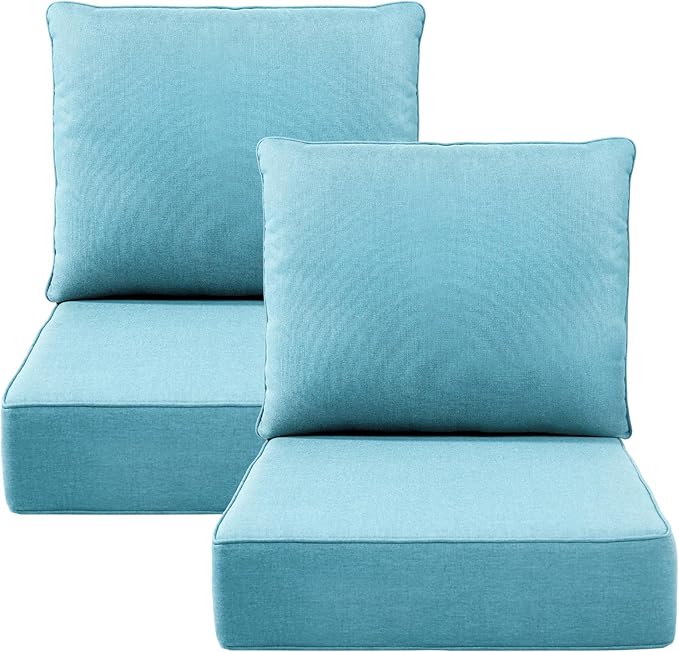 Luxury 6" Outdoor Cushions for Patio Furniture, 24x24x6" Thick Seat Cushion Set of 2, Fade Resistant Couch Chair Replacement Cushions High Density Deep Wicker Chair Cushion w/ Removable Cover, Teal