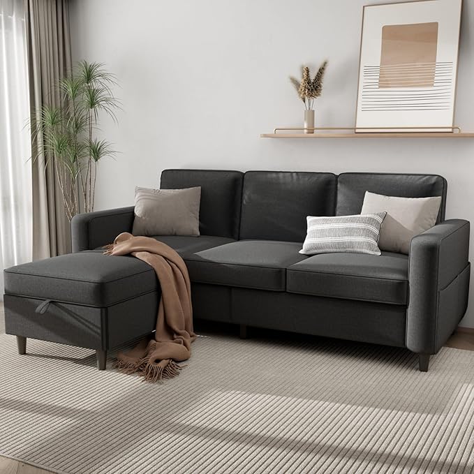 Sectional Couches for Living Room - Deep Seater Couch Living Room-Comfy L Shape Modular Sofa,with Storage Chaise-Washable Covers-Suitable for Living Rooms,Apartments,Rooms and Offices-Dark Gray