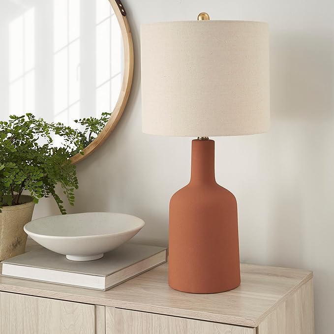 Nourison Home 22" Orange Terracotta Ceramic Table Lamp for Modern, Transitional, Bedside Table, Living Room, Dining, Entryway