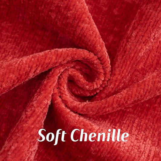 FUTEI Christmas Red Chenille Throw Pillow Covers 24x24 Inch Set of 2,Soft Cozy Bound Edge Design European Cushion Cover,Home Decor for Couch Bed Living Room