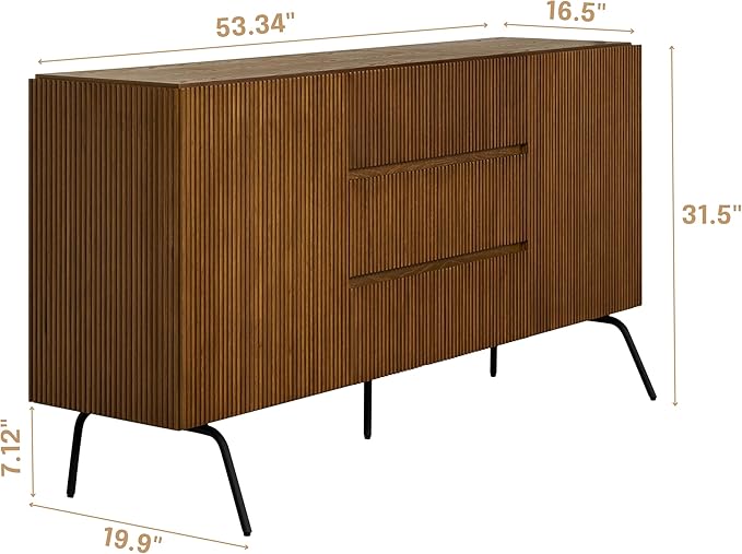 NTC Veil Sideboard with 2 Doors and 3 Drawers, Buffet Cabinet with Vertical Groove Design and Metal Legs, Storage Cabinet for Living Room, and Entryway, Effortless Assembly - Rustic Oak