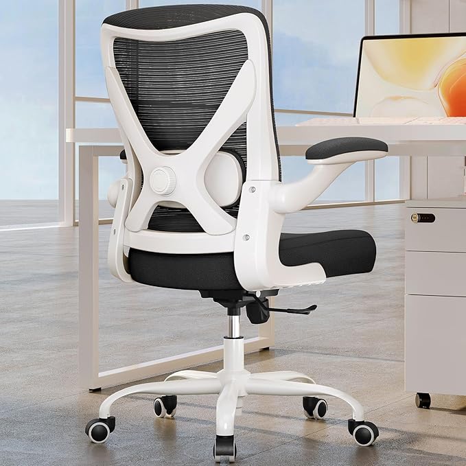 Ergonomic Office Chair - Computer Desk Chairs Comfy, Mesh High-Back Gaming Chair with Adjustable Lumbar Support, Executive Task Chair for Adults, Comfortable for Long Hours (White Black)