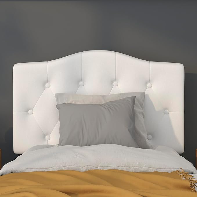BizChair Tufted Upholstered Twin Size Headboard in White Fabric