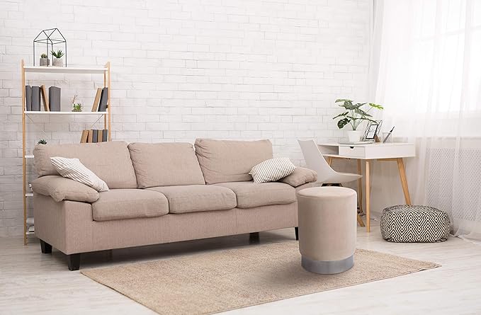 BIRDROCK HOME Round Ottoman Foot Stool – Soft Padded Modern Stool Design – Ideal for Living Room, Bedroom – Compact Footrest, Vanity Chair, Small Furniture – Foam Seating, Decorative Accent (Taupe)
