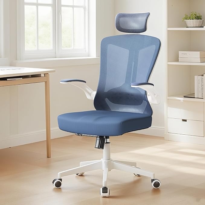 Ergonomic Office Chair - 400LB Comfy Desk Chairs with Adjustable Headrest and Lumbar Back Support, Mesh Computer Chairs with Wheels and Arms for Home Office, Study, Bedroom and Dorm (04blue)