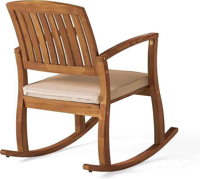 Christopher Knight Home Selma Acacia Rocking Chair with Cushion, Teak Finish