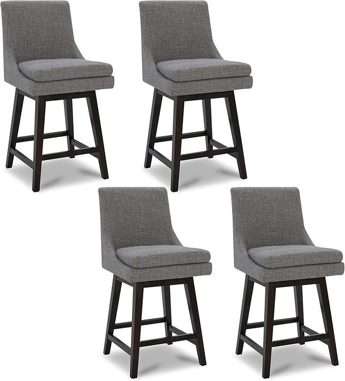 CHITA Counter Height Swivel Bar Stools Set of 4, FSC Certified Upholstered Fabric Barstool Chairs with Back, 26.8" H Seat Height, Fabric in Fog