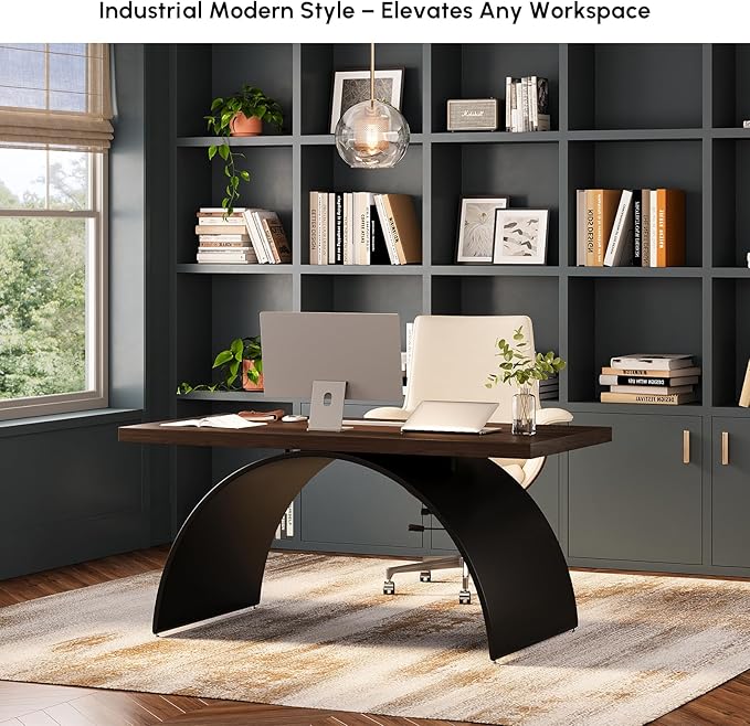 homary 63" Industrial Style Office Writing Desk, Walnut Desk Modern Computer Desk Home & Office Furniture Modern Computer Desk