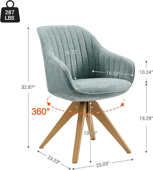 Zouron Mid Century Modern Accent Chair with Wooden Legs, Swivel Desk Chair No Wheels, Upholstered Side Armchair Vanity Chair for Small Space Home Office Living Room Bedroom, Light Blue