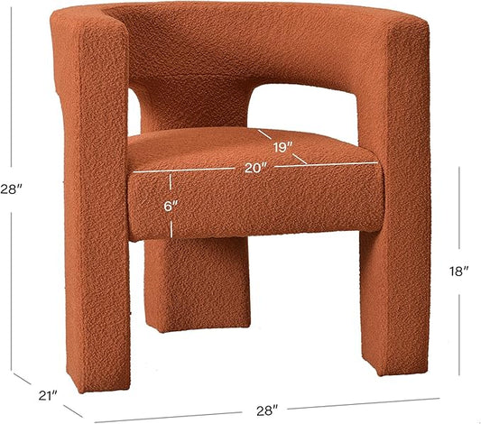 KINWELL 28" W Modern Boucle Accent Chair, Mid Century Upholstered Square Armchair, No Assembly Single Sofa Side Chair for Living Room Lounge Bedroom (Caramel)