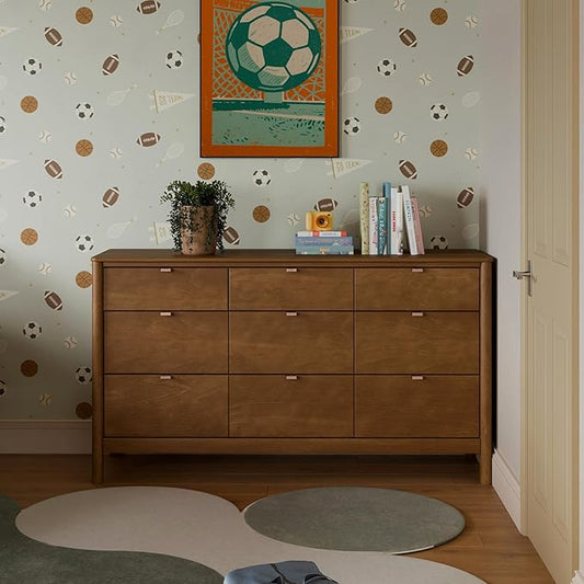Babyletto Bondi 9-Drawer Baby Dresser for Nursery - GREENGUARD Gold Certified - Wooden Chest of Drawers for Kids, Boys & Girls - Assembled Sustainable Wood Kids Dresser for Bedroom - Natural Walnut