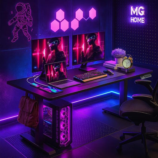 farexon Electric Standing Desk 70.8 x 27.5in with Charging Station, Rolling Stand up Desk with Large Mouse Pad, 3 USB Ports & 3 Power Outlets, Easy to Set Home Office Gaming Computer Table, Black