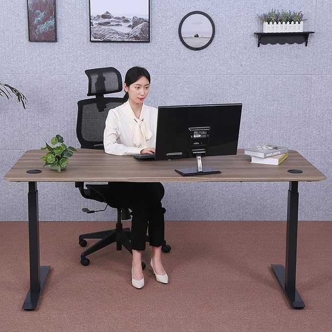 ApexDesk Elite Pro Series 71" x 33" Electric Height Adjustable Stand up Desk, Sit Stand Home Office Desk, Computer Desk - Curved Teakwood