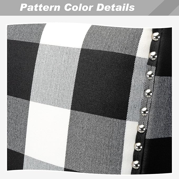 HULALA HOME Modern Accent Chairs Set of 2, Farmhouse High Back Buffalo Plaid Chairs with Wooden Legs & Nail Head Trim, Comfy Upholstered Armchairs for Living Room/Bedroom (Buffalo Black)