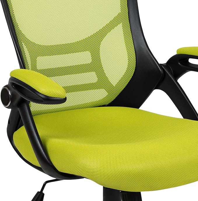 Flash Furniture Porter Mesh High Back Ergonomic Swivel Office Chair with Lumbar Support, Flip-Up Arms, Tilt Lock/Tilt Tension, Height Adjustable, Black/Green Frame