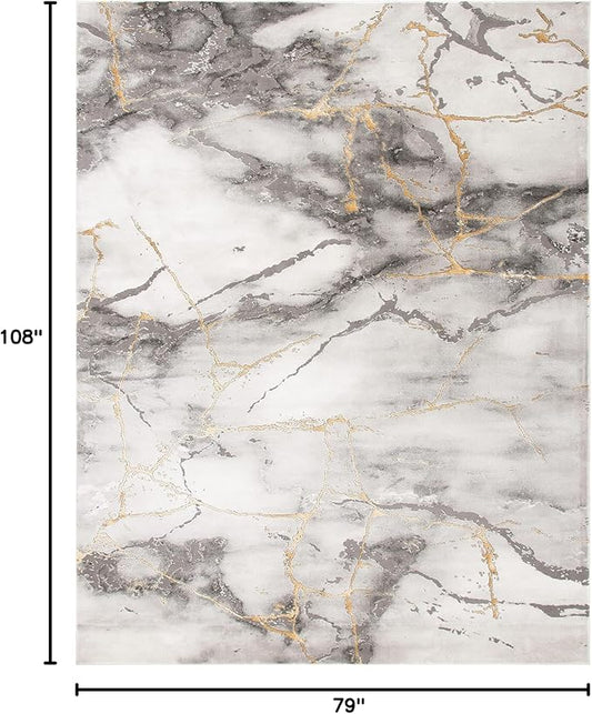 SAFAVIEH Craft Collection Area Rug - 6'7" x 9', Grey & Gold, Modern Abstract Design, Non-Shedding & Easy Care, Ideal for High Traffic Areas in Living Room, Bedroom (CFT877F)