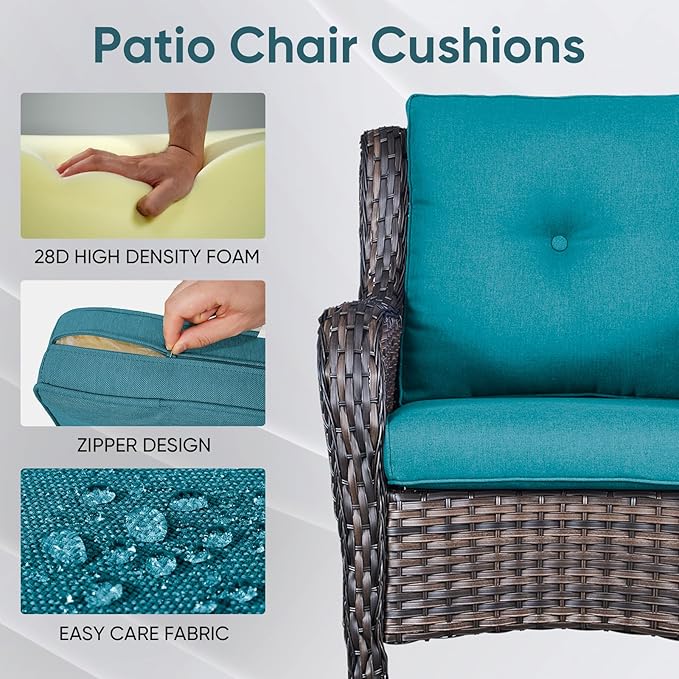 7-Piece Outdoor Patio Cushion Set - Fade & Water Resistant with Removable Olefin Cover, 22x24x4 Inch Memory Foam Cushions for Wicker Sectional Sof - Peacock Green/Buckle