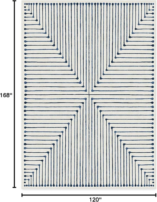 RUGGABLE x Jonathan Adler Machine Washable Modern Area Rug – Inkdrop Slate Blue 10x14, Stain-Resistant, Non-Slip – Large Rugs for Living Room, Bedroom, Hallway, Entryway & Office–with Cushioned Pad