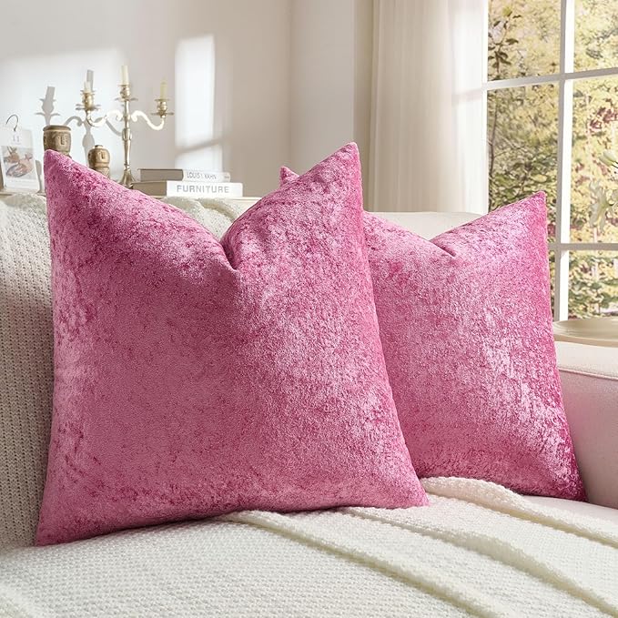 FUTEI Hot Pink Flannel Throw Pillow Covers 22x22 Inch Set of 2,Soft Dimensional Textured Cushion Cases,Modern Home Decor for Couch Living Room