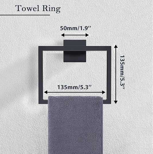 16 in Matte Black Bathroom Accessories Set, Bath Towel Bar Set, Stainless Steel Bathroom Hardware Set, Towel Racks for Bathroom Wall Mounted 5 Pcs (Black)