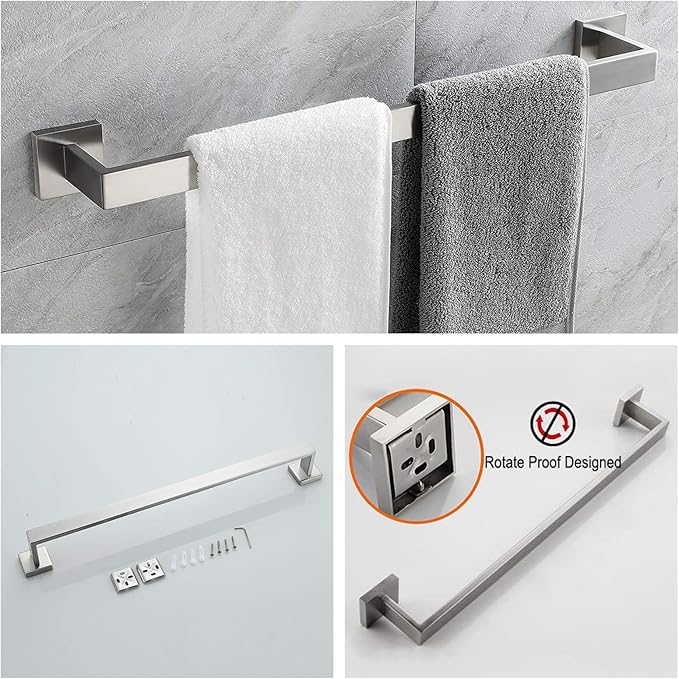 Bathroom Hardware Set Bathroom Accessories Set SUS304 Towel Bar Set Includes Towel Bar Inch+Towel Holder+Toilet Paper Holder+Towel Hook (10, Brushed Nickel-Paper Holer with Cover+Towel Ring)