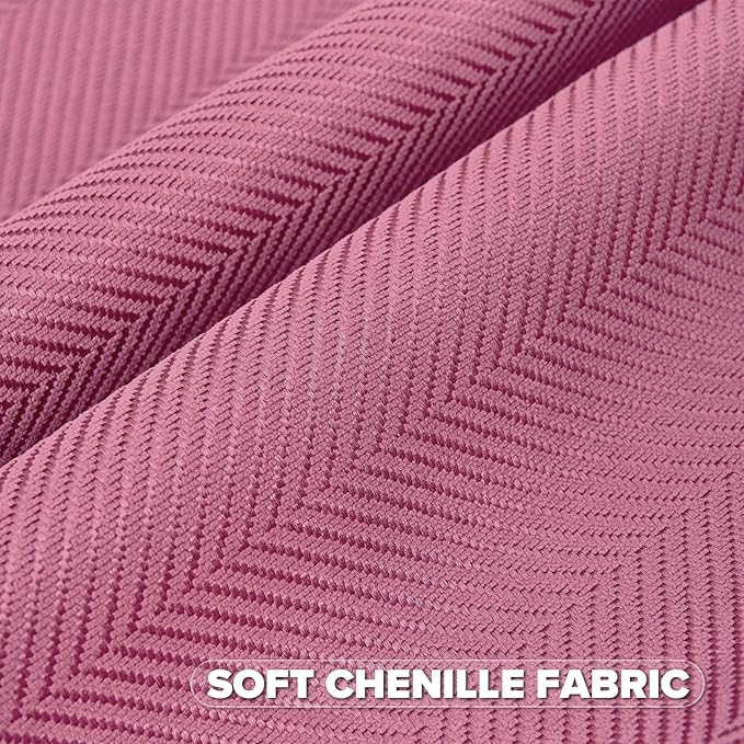 FUTEI Hot Pink Chenille Throw Pillow Covers 18x18 Inch Set of 2,Soft Wide Chevron Textured Cushion Case,Farmhouse Home Decor for Couch Bed Living Room