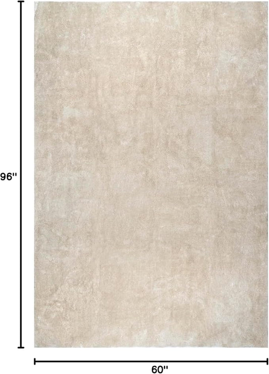 nuLOOM 5' x 8' Cozy Plush Area Rug, Machine Washable, Non-Slip, Soft Fluffy Shag Carpet for Living Room Bedroom Kids Room Nursery Home Decor, Loni Cream
