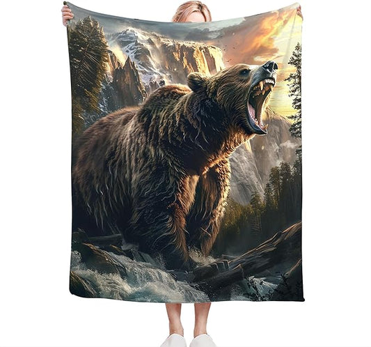Bear Blanket and Gifts - Cabin Decor Throw for Girls, Boys, Men, Women, Kids, Adults - Soft Warm Cozy Fleece for Couch, Sofa, Bed - 80"x60"