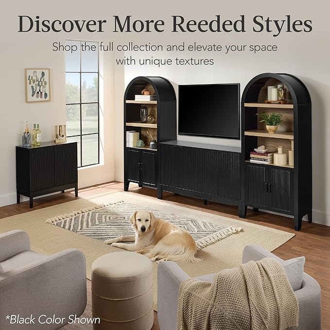 Best Choice Products 55" Modern 4-Door Sideboard Storage Cabinet, Buffet, Media Cabinet, Cupboard, Entryway Accent Table, Bookcase w/Reed Panels and Adjustable Shelves – Natural