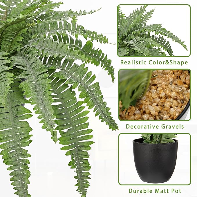 Artificial Fern Plants in Pot 34.6" Large Artificial Boston Fern 39 Leaves for Outdoors & Indoor Faux Potted Plant Fake Ferns Bush Plant for Patio Garden Farmhouse Porch Home Decor Dusty Green