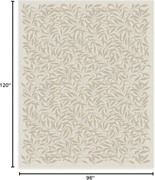 RUGGABLE x Morris & Co Washable Area Rug– Pure Willow Boughs Natural 8x10, Stain-Resistant, Non-Slip–Large Machine Washable Rugs for Living Room, Bedroom, Hallway, Entryway & Office–with Standard Pad