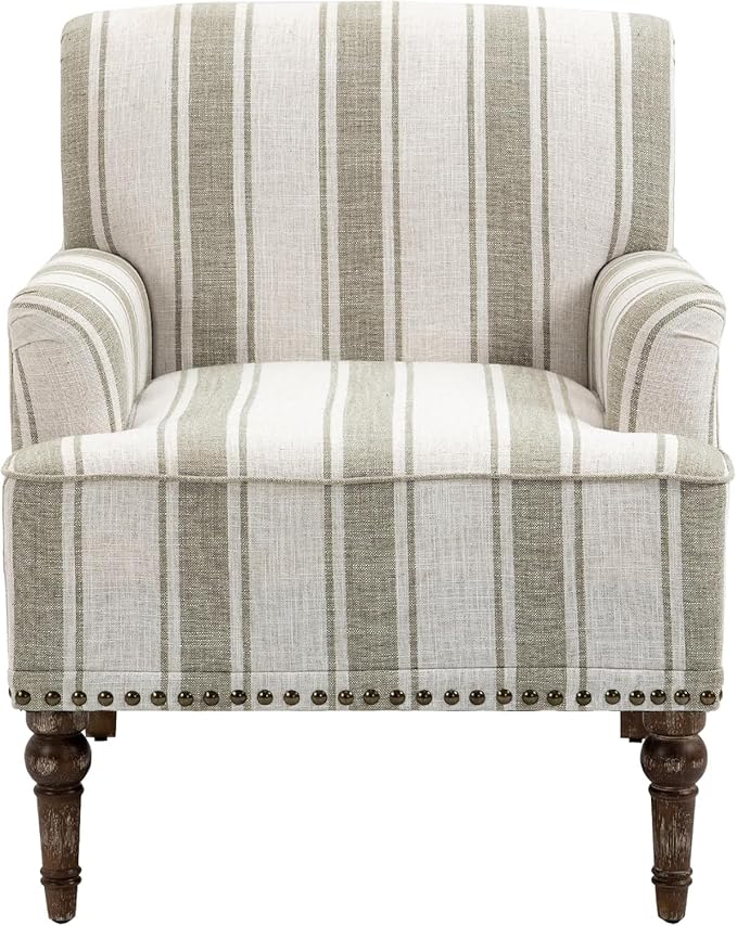 UIXE Stripe Accent Chair, Modern Upholstered Armchair in Fabric for Living Room, Nailhead Trim Club Arm Chair Comfy Single Sofa Bedroom Reading Seat with Wood Legs - Brown