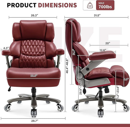 Big and Tall Office Chair 700lbs- Large High Back Executive Computer Desk Chair with 3D Flip-Up Arms, Adjustable Lumbar Support, Extra Wide Plus Size Seat, Heavy Duty Metal Base & Quiet Rubber Wheels
