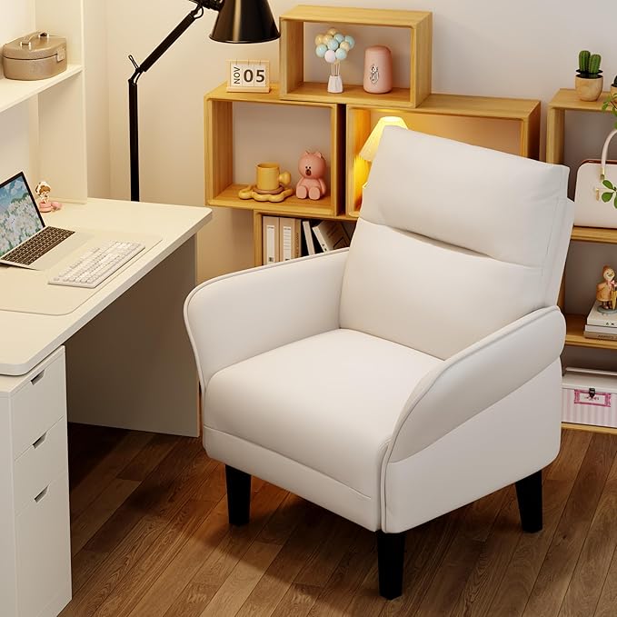 HAOBO Home Modern Accent Chair PU Leather Upholstered Armchair Living Room Chairs Office Chair Leisure Chairs Beige
