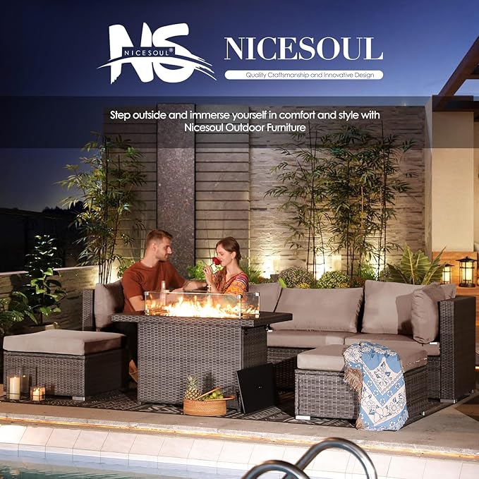 NICESOUL 10 Piece Outdoor Furniture Set, Extra Large Patio Modular Sectional Sofa with Side Tables, 29.3'' High Back Comfy Rattan Conversation for Backyard Garden Deck, Deep Wide Seated Couch, Grey