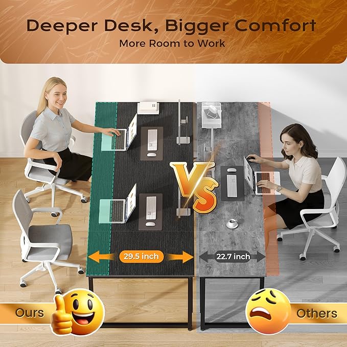 PRAISUN 70.8 X 29.5 Inch Computer Desk with Deeper Desktop, Gaming Office Writing Work Desk for Home Office, Study, Bedroom, Work from Home, Metal Frame, Black