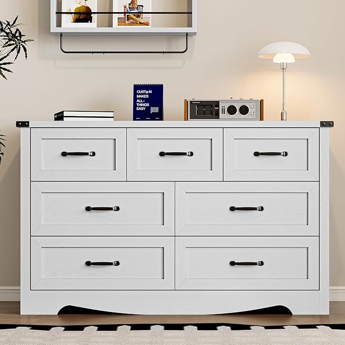 7-Drawer Dresser for Bedroom, Modern Wooden Chest of Drawers with Metal Handles, Anti-Tipping Design, Sturdy and Stable Storage Organizer for Living Room, Entryway, Home Office