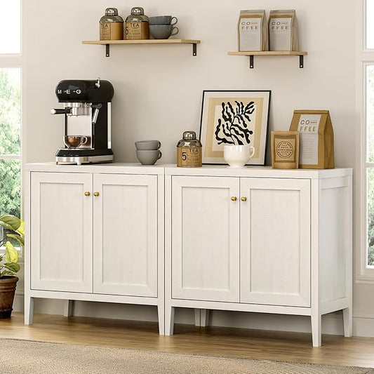 63" Large Buffet Cabinets Set of 2, Farmhouse Sideboard Cabinet with Storage, Accent Credenza Cabinet, Wood Kitchen Cabinets, Coffee Bar Console Table for Living, Dining Room, Antique White